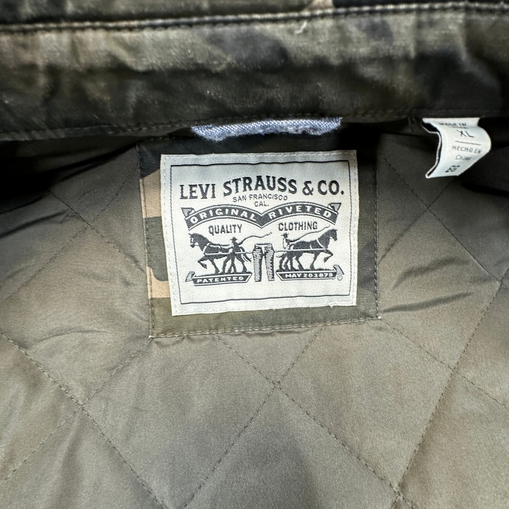 Levi's Cotton Diamond Quilted‎ Shirt Jacket Mens XL Green Camouflage Zip Shacket - Picture 7 of 13